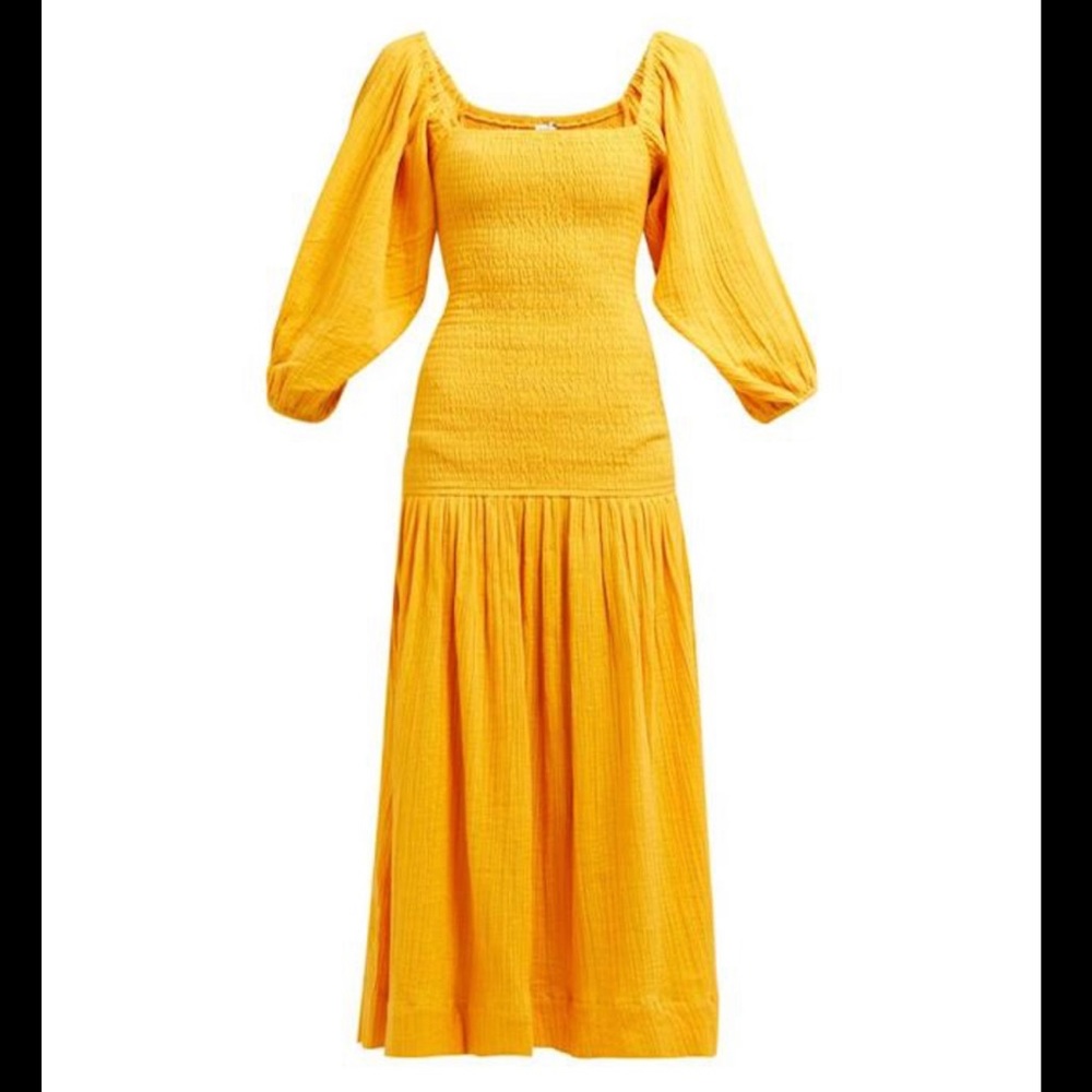 Rhode Harper Shirred Cotton-Gauze Midi Dress